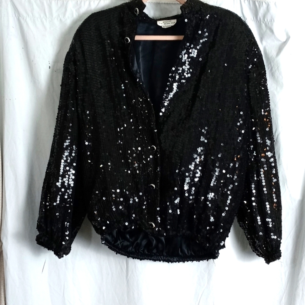 Jeanette for St. Martin black sequin lined jacket blazer coat M